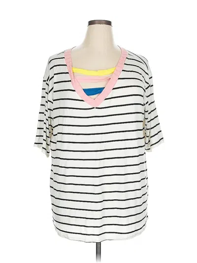 Pre-owned Haptics Short Sleeve Top White Stripes Pattern Scoop Neck Tops