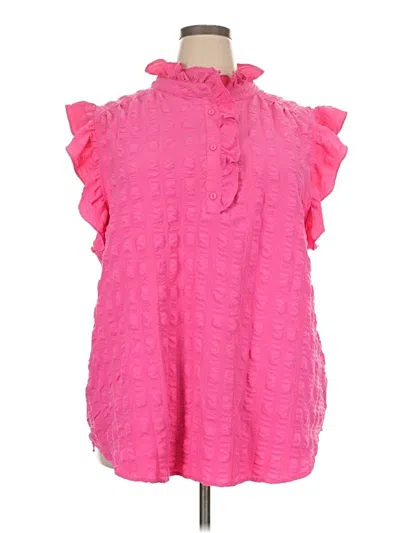 Pre-owned Haptics Sleeveless Top Pink Ruffles Neckline Tops