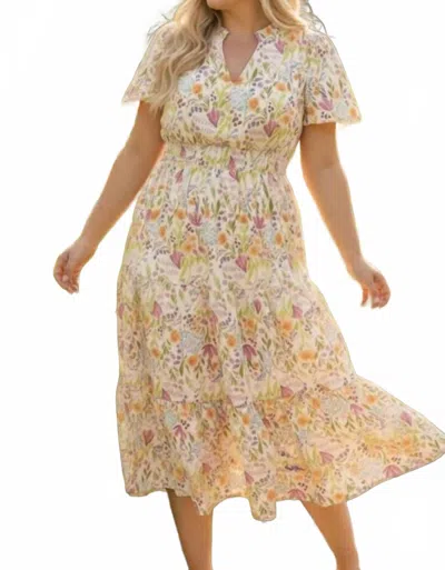 Haptics Smocked Waist Tiered Floral Dress - Plus In White In Beige