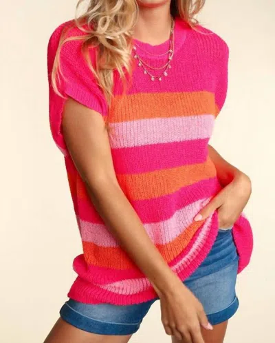 Haptics Striped And Cool Sweater In Fuschia In Pink