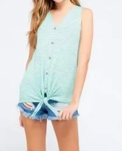 Haptics Striped Button Front Tie Tank Top In Mint In Green