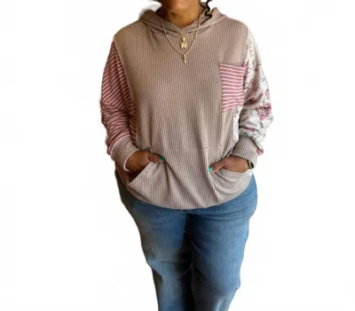 Haptics Striped Hooded Pullover In Mauve And White In Multi