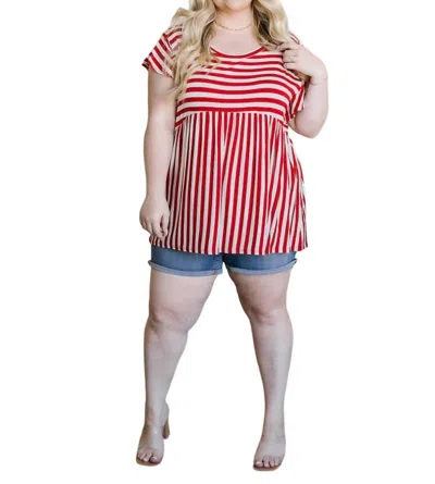 Haptics Summer Stripes Babydoll Top In Red And White In Multi