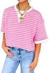 Haptics Terry Oversized Top In Pink/oat In Multi