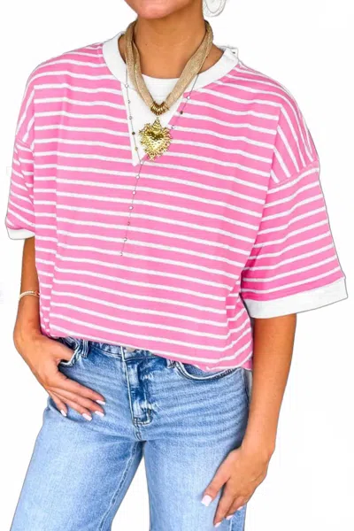 Haptics Terry Oversized Top In Pink/oat In Multi