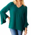 Haptics Three Quarter Sleeve Solid Woven Blouse Top In Green