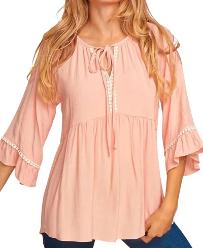 Haptics Tie Crochet Detail 3/4 Sleeve Blouse In Peach In Multi
