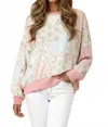 Haptics Triangle Oversized Long Sleeve Patchwork Top In Pink In Pink