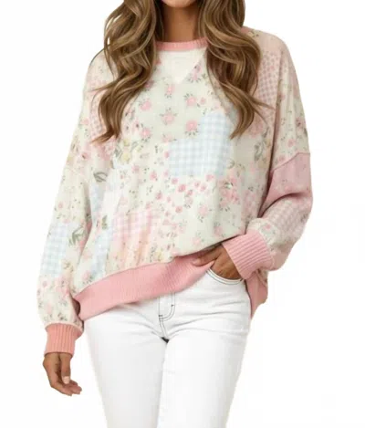 Haptics Triangle Oversized Long Sleeve Patchwork Top In Pink
