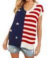 Haptics V-neck Dolman Patriotic American Flag Knit Top In Blue Red In White