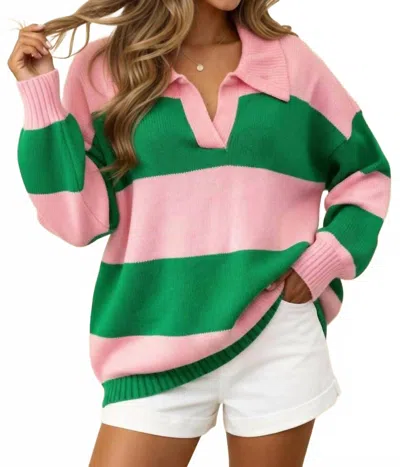 Haptics Varsity Stripe Colorblock Sweater In Pink In Multi