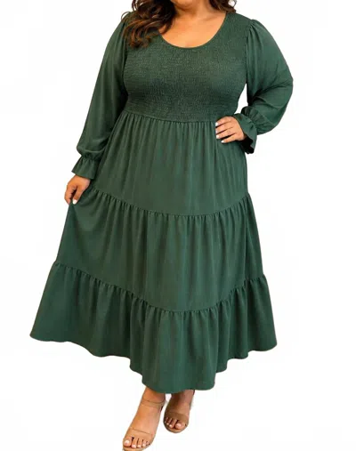 Haptics V-neck Smocked Maxi Dress - Plus In Hunter Green