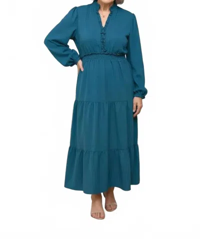 Haptics Women's Solid Smocking Waist Tiered Midi Woven Dress In Teal In Blue