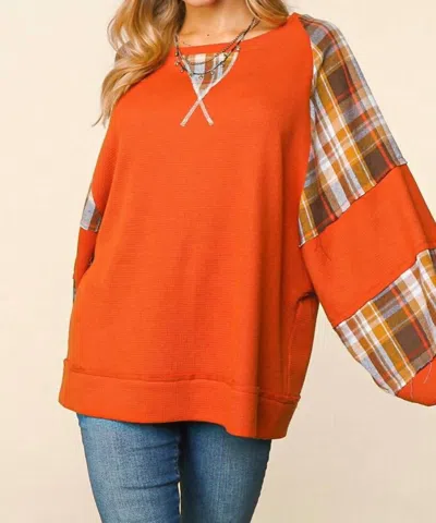 Haptics Women's Thermal Knit Color Block Bubble Sleeve Top In Orange