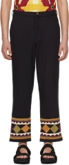 Harago Black Appliqué Trousers In Black