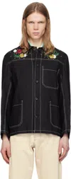 Harago Black Beadwork Double Stitch Jacket In Black