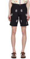 Harago Black Beadwork Embroidered Long Shorts In Black
