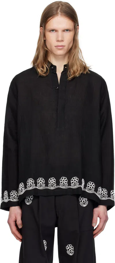 Harago Black Beadwork Popover Shirt