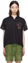 Harago Black Floral Shirt In Black