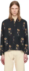 Harago Black Printed Floral Shirt In Black