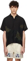 Harago Black Sunflower Embroidered Shirt In Black