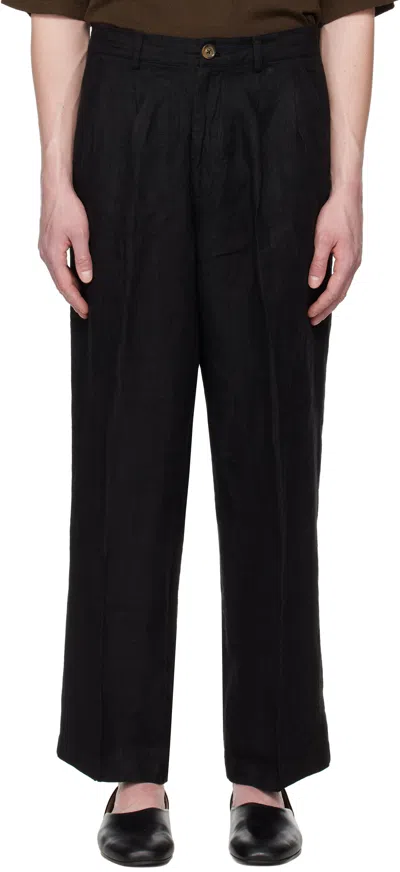 Harago Black Wide Leg Pleated Trousers
