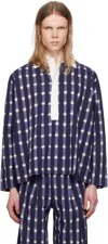 Harago Blue & White Ikat Popover Shirt In Blue / White