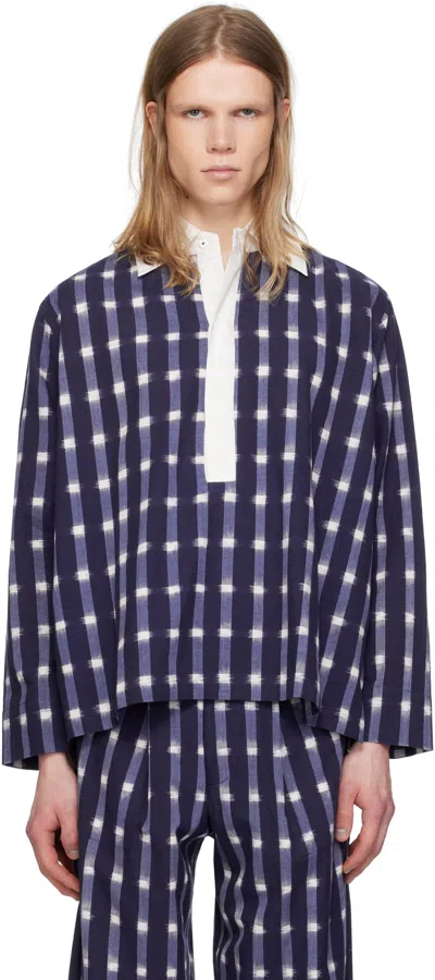 Harago Blue & White Ikat Popover Shirt In Blue / White