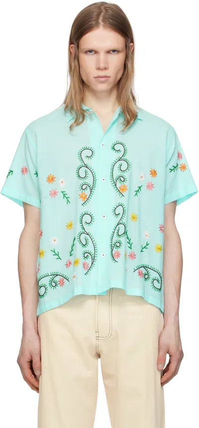 Harago Blue Embroidered Seaweed Shirt In Sky Blue