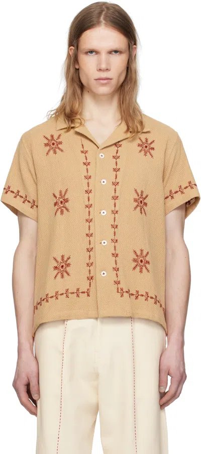 Harago Brown Embroidered Snowflake Shirt In Light Brown