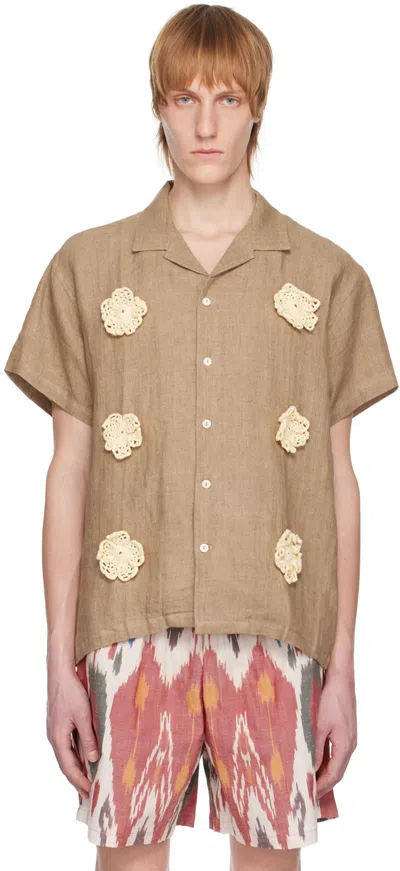 Harago Brown Flower Shirt In Light Brown