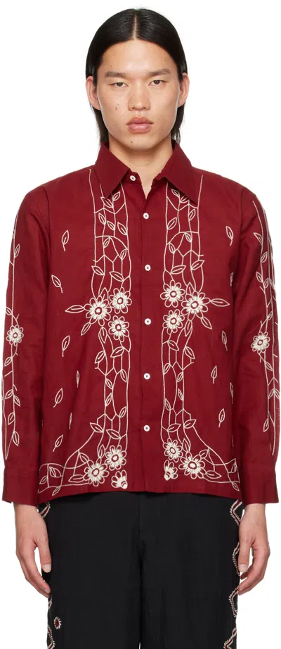 Harago Burgundy Embroidered Shirt