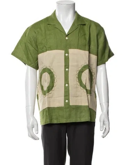 Pre-owned Harago Colorblock Pattern Short Sleeve Shirt W/ Tags In Green