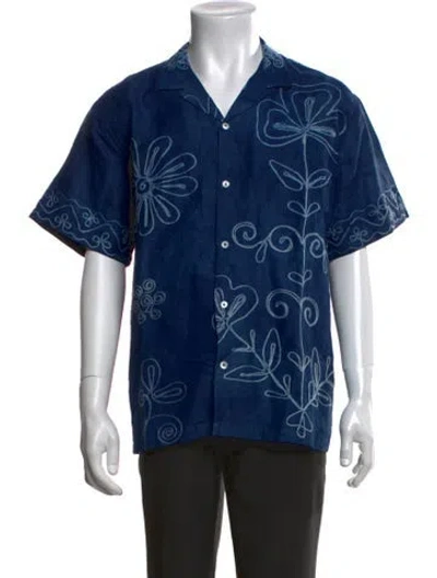 Pre-owned Harago Floral Print Short Sleeve Shirt In Blue