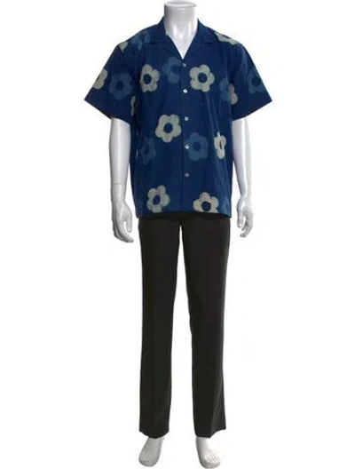 Pre-owned Harago Floral Print Short Sleeve Shirt In Blue