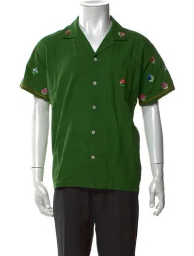 Pre-owned Harago Floral Print Short Sleeve Shirt In Green