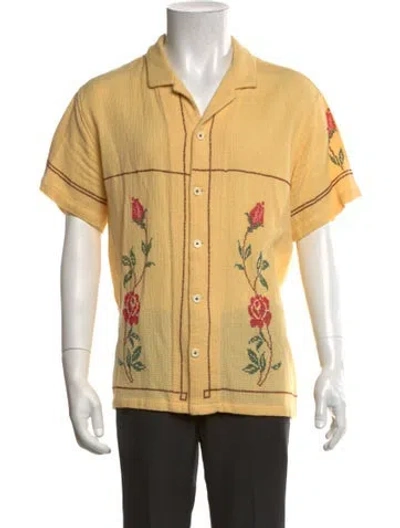 Pre-owned Harago Floral Print Short Sleeve Shirt In Yellow