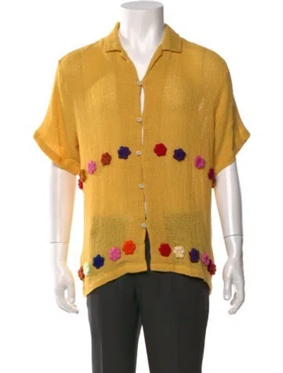 Pre-owned Harago Floral Print Short Sleeve Shirt In Yellow