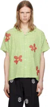 Harago Green Checkered Embroidered Shirt In Green