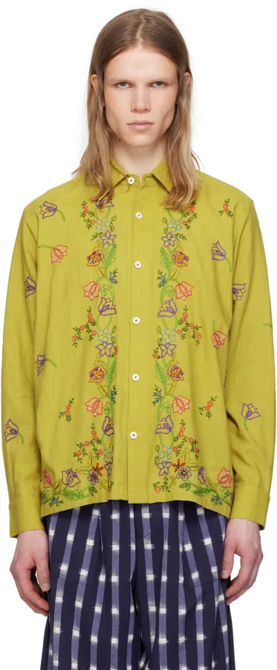Harago Green Garden Embroidered Shirt In Light Green