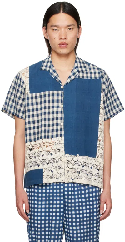 Harago Indigo & Off-white Patchwork Shirt