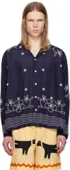 Harago Navy Bead Embroidered Shirt In Indigo