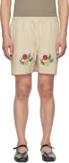 Harago Off-white Beadwork Floral Shorts In Off White