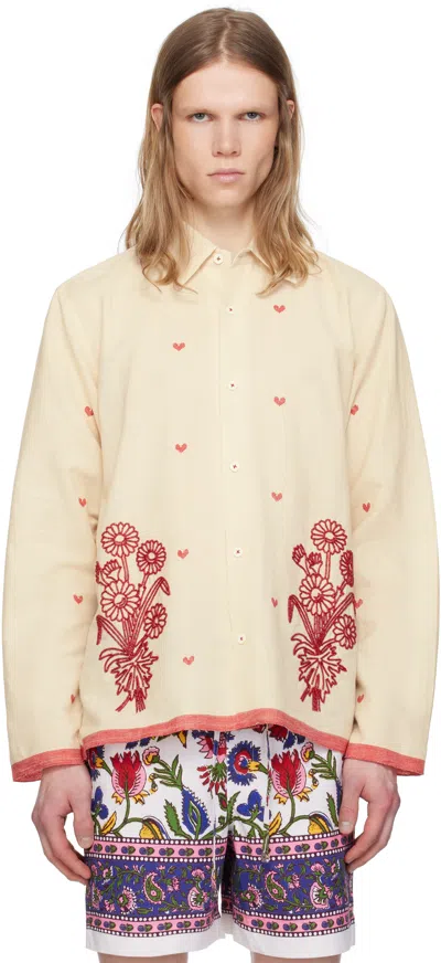 Harago Off-white Beadwork Flower Shirt In Off White