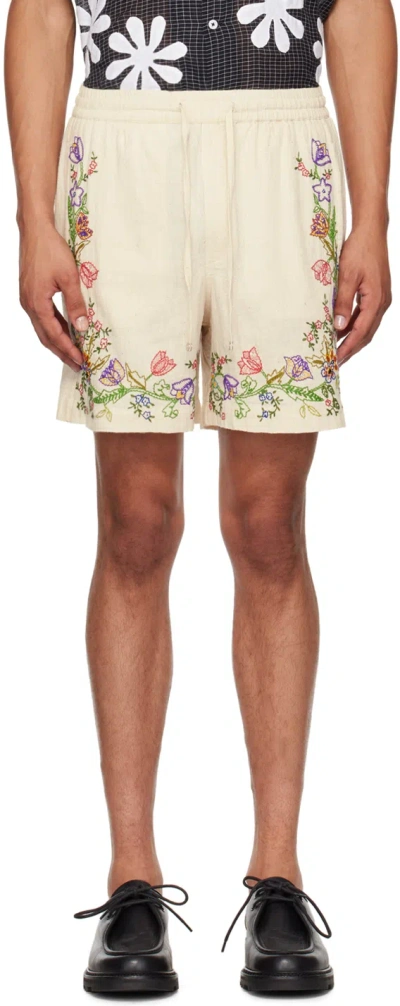 Harago Off-white Embroidered Shorts In Off White