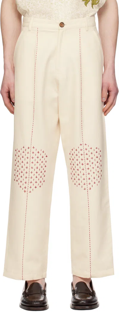 Harago Off-white Embroidered Wide Leg Trousers In Off White