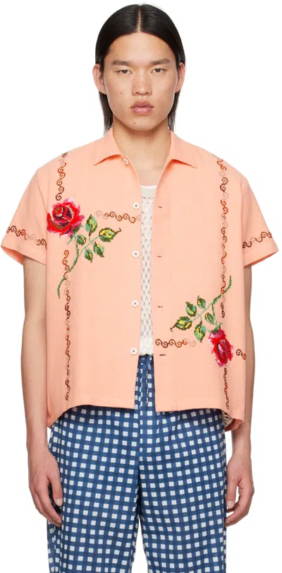 Harago Orange Cross-stitched Shirt In Peach
