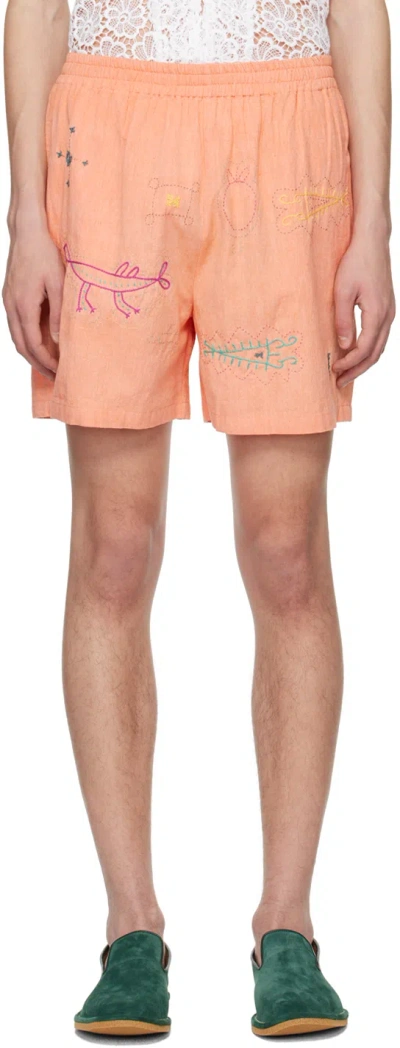 Harago Pink Embroidered Shorts In Peach