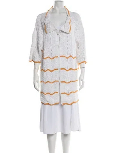 Pre-owned Harago Printed V-neck Tunic In White