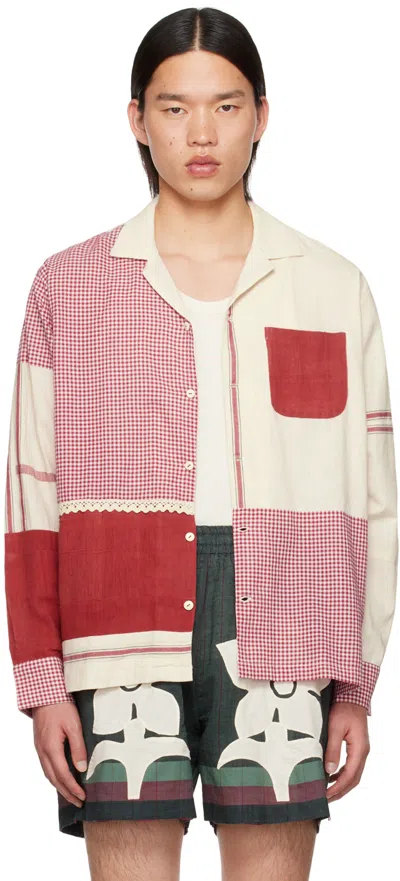 Harago Red & Off-white Patchwork Shirt In Maroon